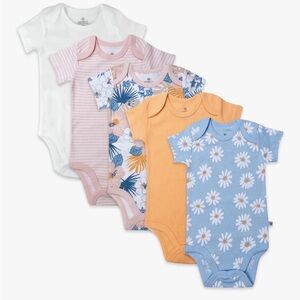 HonestBaby babygirls 5-pack Short Sleeve Bodysuits One-piece 100% Organic Cotton